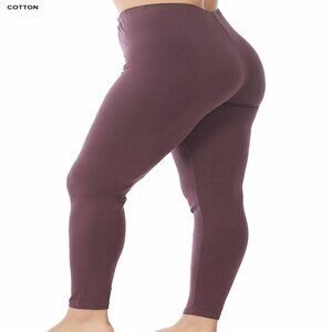 Women Plus Zenana Premium Cotton Full Length Leggings Color Eggplant 1X-3X